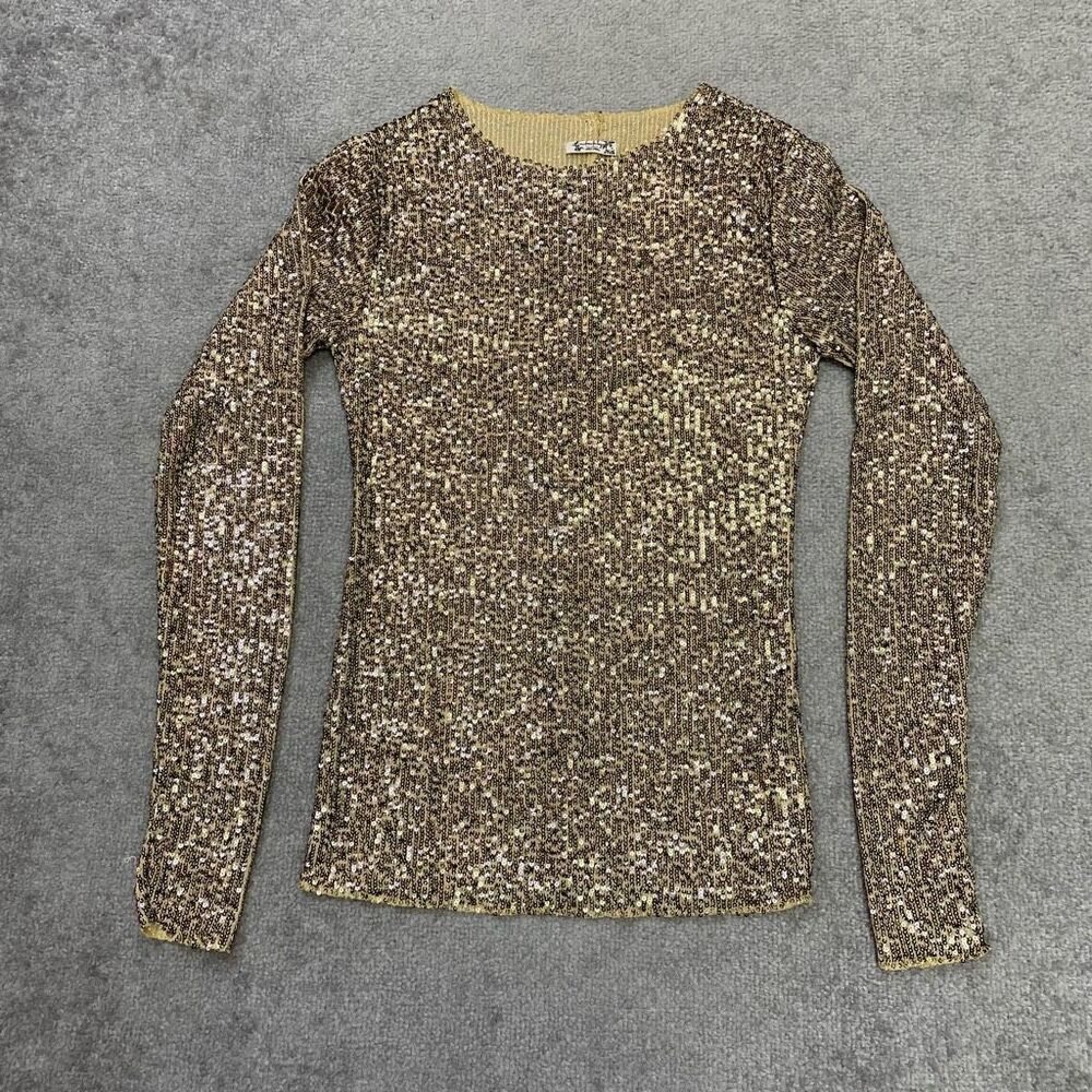 NWT Intimately Free People Womens Sequin Gold Rush Long Sleeve Top Gold Combo XS
